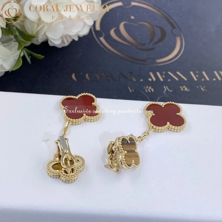 Van Cleef & Arpels VCARN5JR00 Magic Alhambra earrings 2 motifs Yellow gold Carnelian Tiger Eye earrings 5
