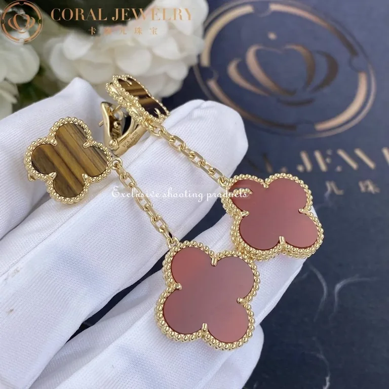 Van Cleef & Arpels VCARN5JR00 Magic Alhambra earrings 2 motifs Yellow gold Carnelian Tiger Eye earrings 3
