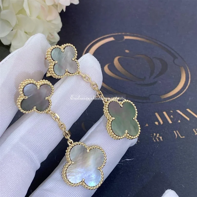 Van Cleef & Arpels Magic Alhambra Earrings 2 Motifs Yellow Gold Grey Mother of Pearl 6