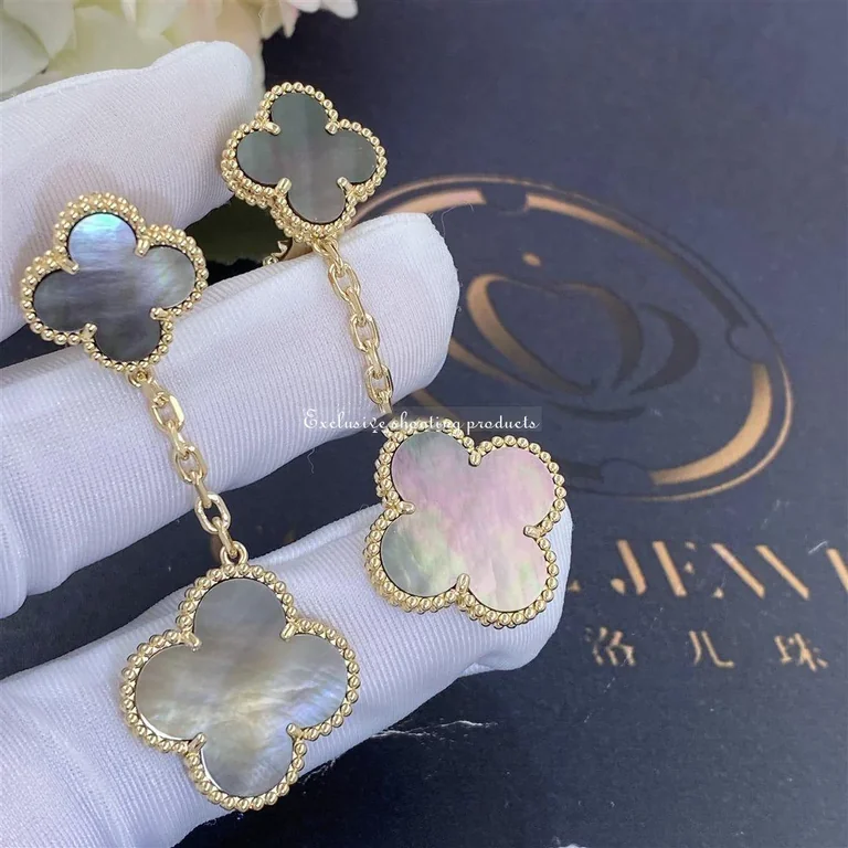 Van Cleef & Arpels Magic Alhambra Earrings 2 Motifs Yellow Gold Grey Mother of Pearl 5