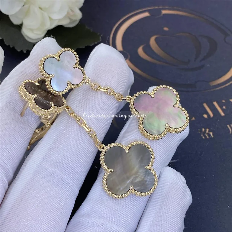 Van Cleef & Arpels Magic Alhambra Earrings 2 Motifs Yellow Gold Grey Mother of Pearl 4