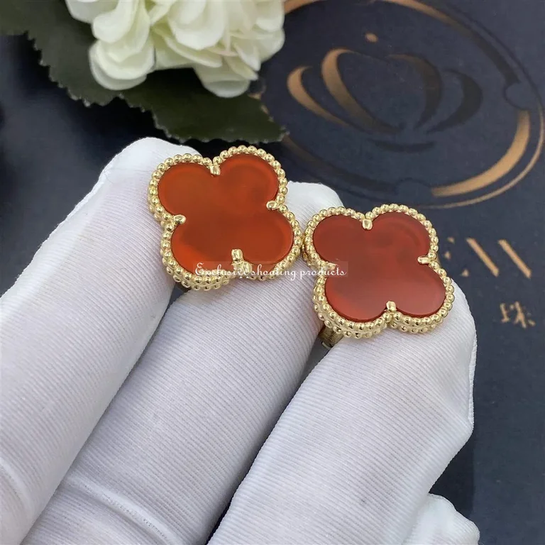 Van Cleef & Arpels Magic Alhambra Earrings Yellow Gold Carnelian Earrings 5