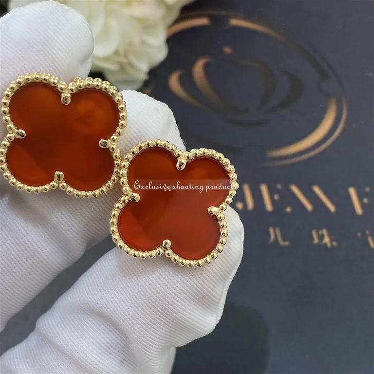 Van Cleef & Arpels Magic Alhambra Earrings Yellow Gold Carnelian Earrings 4