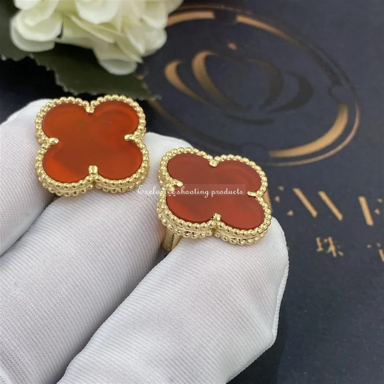 Van Cleef & Arpels Magic Alhambra Earrings Yellow Gold Carnelian Earrings 3