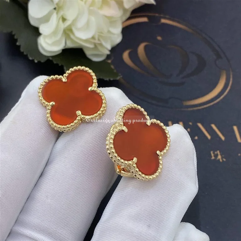 Van Cleef & Arpels Magic Alhambra Earrings Yellow Gold Carnelian Earrings 2