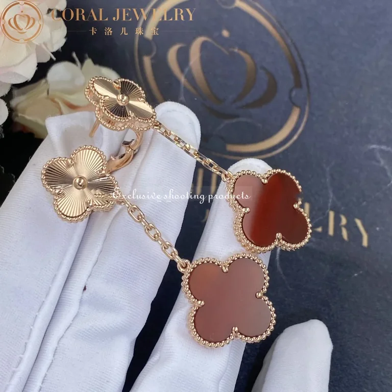 Van Cleef & Arpels VCARP7RQ00 Magic Alhambra earrings 2 motifs Rose gold Carnelian 12