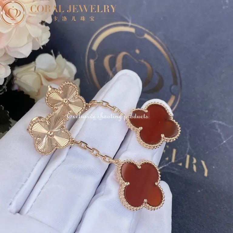 Van Cleef & Arpels VCARP7RQ00 Magic Alhambra earrings 2 motifs Rose gold Carnelian 4