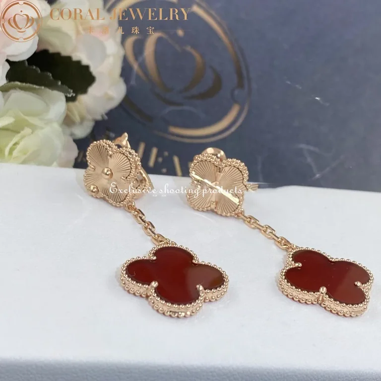 Van Cleef & Arpels VCARP7RQ00 Magic Alhambra earrings 2 motifs Rose gold Carnelian 3