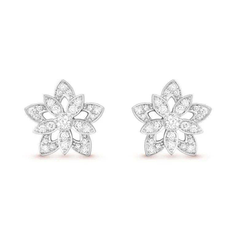 Van Cleef & Arpels VCARP0ZV00 Lotus openwork earrings mini model White gold Diamond 1