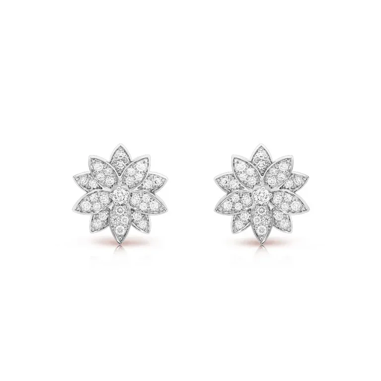Van Cleef & Arpels VCARO96B00 Lotus earrings small model White gold Diamond earrings 1