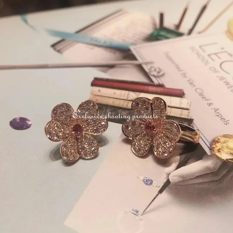 Van Cleef & Arpels VCARP6L500 Frivole earrings small model Rose gold Diamond Pink Sapphire earrings 6