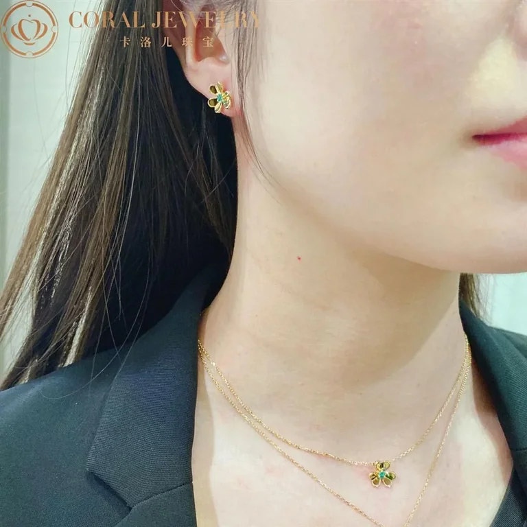 Van Cleef & Arpels VCARP7SD00 Frivole earrings mini model Yellow gold Emerald earrings 7