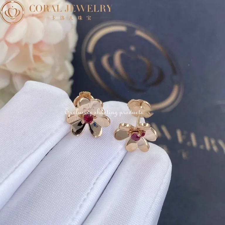 Van Cleef & Arpels VCARP7SA00 Frivole earrings mini model Rose gold Ruby earrings 4
