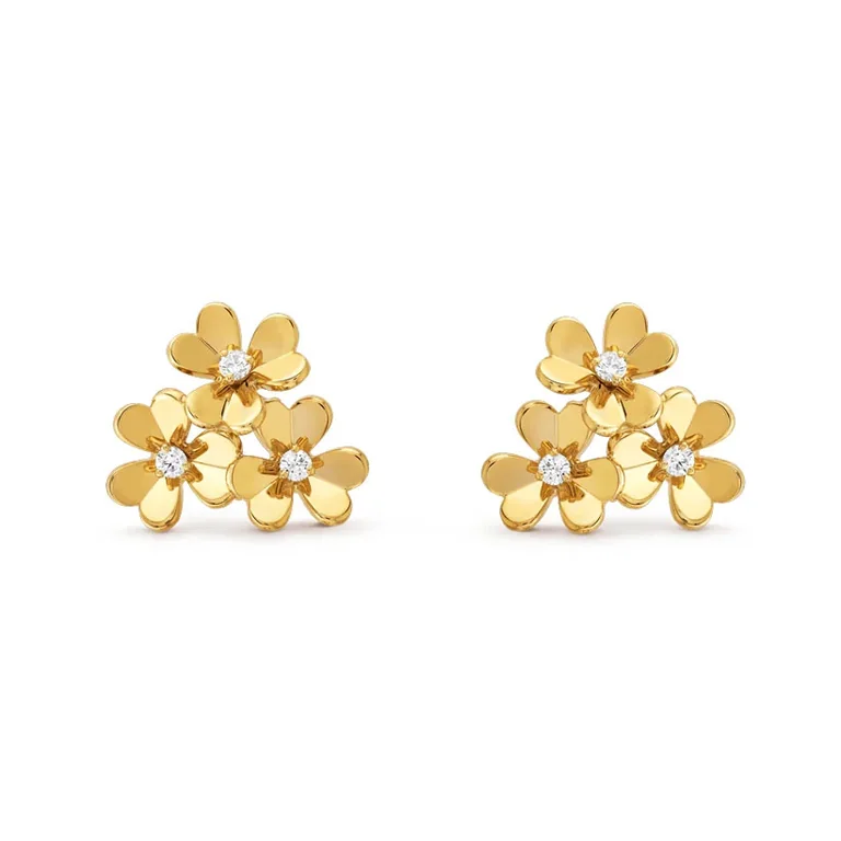 Van Cleef & Arpels VCARP2DV00 Frivole earrings 3 flowers mini model Yellow gold Diamond earrings 1