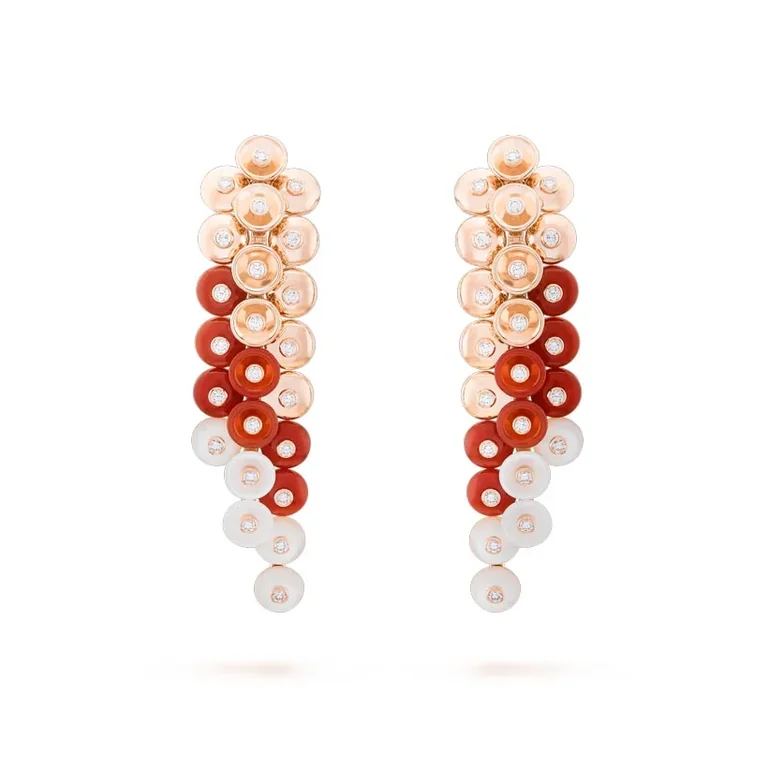Van Cleef & Arpels VCARO77300 Bouton d?or earrings Rose gold Carnelian Diamond Mother-of-pearl earrings 1