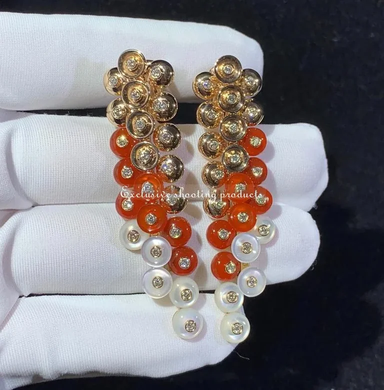 Van Cleef & Arpels VCARO77300 Bouton d?or earrings Rose gold Carnelian Diamond Mother-of-pearl earrings 6