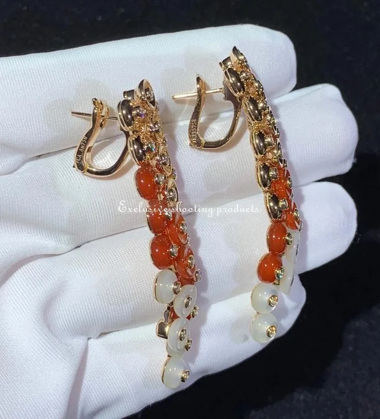 Van Cleef & Arpels VCARO77300 Bouton d?or earrings Rose gold Carnelian Diamond Mother-of-pearl earrings 4