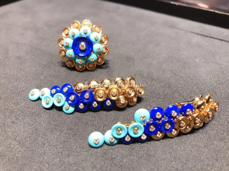 Van Cleef & Arpels VCARO77300 Bouton d?or earrings Rose gold Carnelian Diamond Mother-of-pearl earrings 3