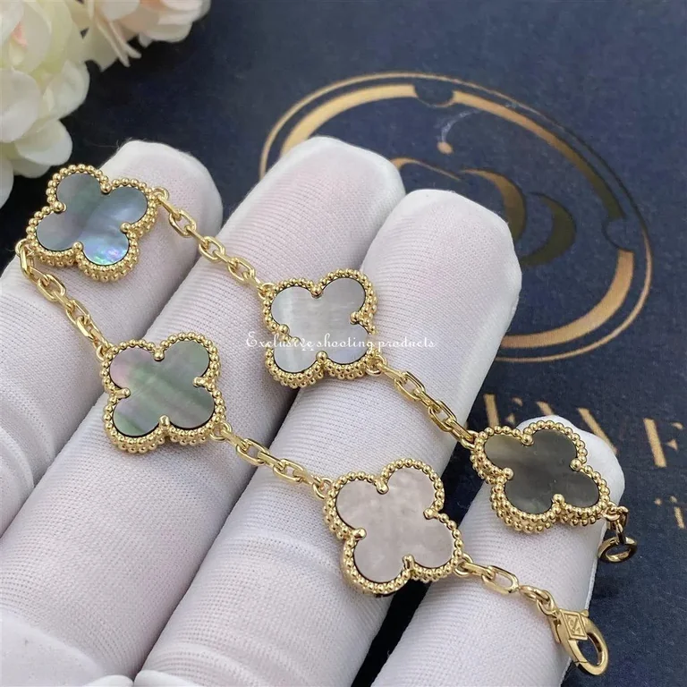 Van Cleef & Arpels Bracelet Vintage Alhambra Grey Mother of Pearl Gold Bracelet 2