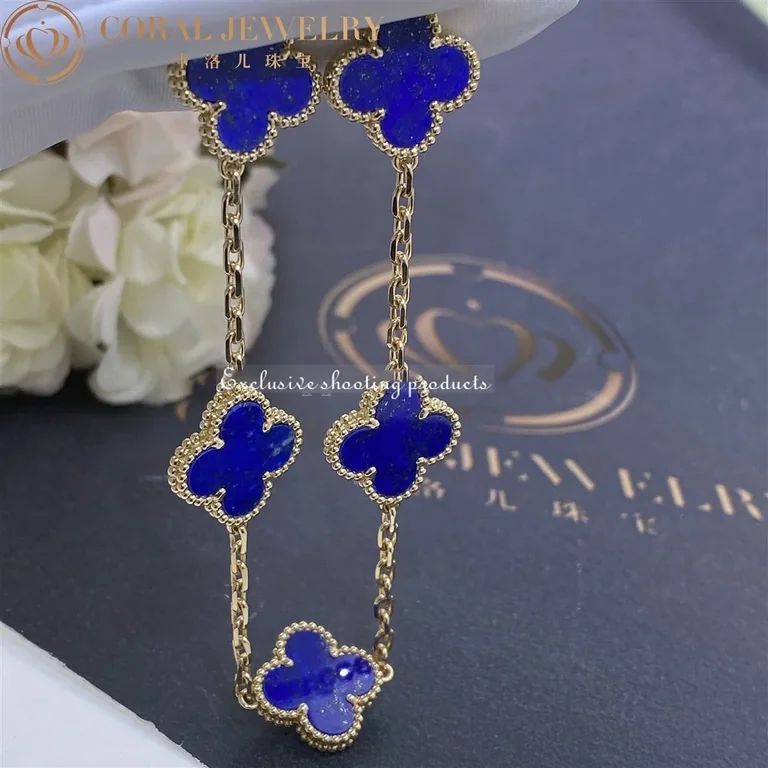 Van Cleef & Arpels VCARA41800 Vintage Alhambra bracelet 5 motifs Yellow gold Lapis Lazuli bracelet 1