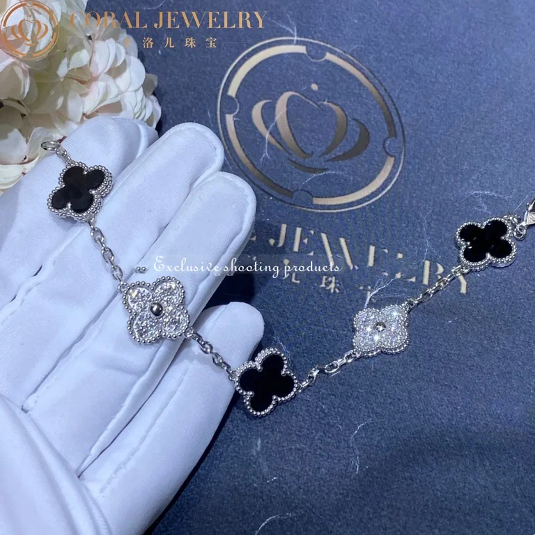 Van Cleef & Arpels VCARP2R900 Vintage Alhambra bracelet 5 motifs White gold Diamond Onyx 3