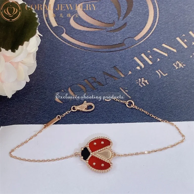 Van Cleef & Arpels VCARP7R100 Lucky Spring bracelet open wings ladybug Rose gold Carnelian Onyx bracelet 3