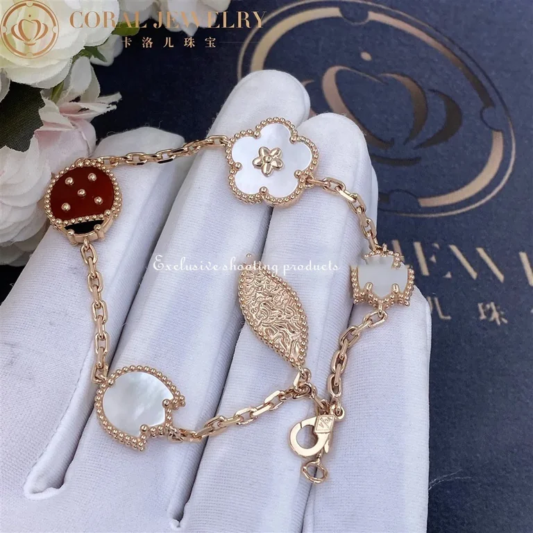 Van Cleef & Arpels VCARP7RR00 Lucky Spring bracelet 5 motifs Rose gold Carnelian Mother-of-pearl Onyx bracelet 11