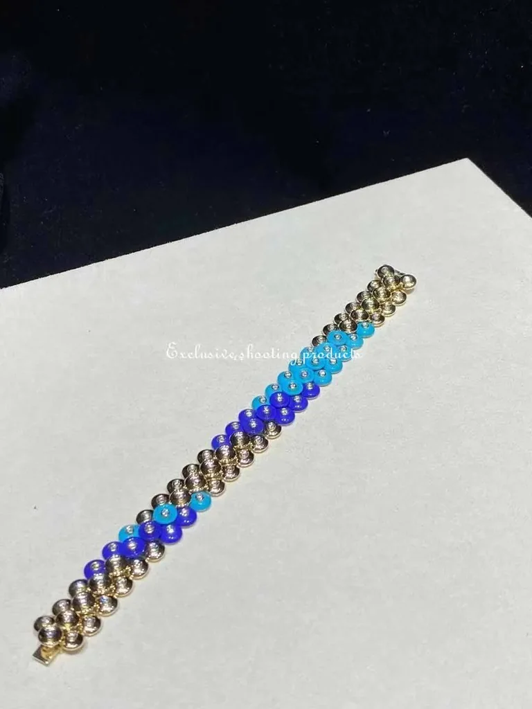 Van Cleef & Arpels VCARP1AL00 Bouton d?or bracelet Yellow gold Diamond Lapis Lazuli Turquoise bracelet 4