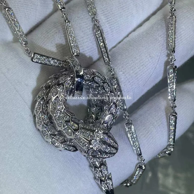 Bulgari Serpenti Viper White Gold Necklace Pave Diamonds 354085 Cl857903 JEWELRY 69