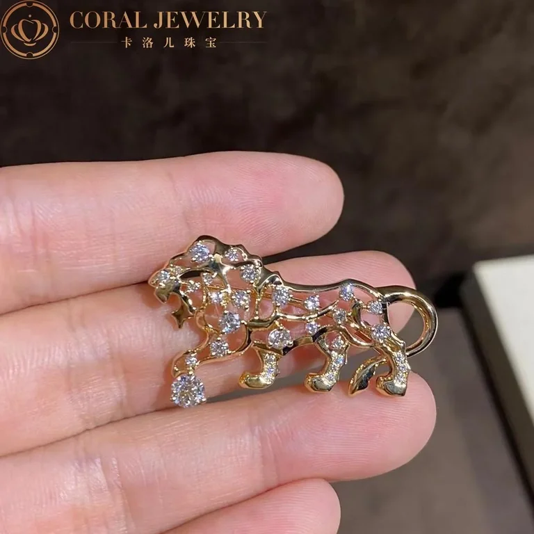 Chanel Sous Le Signe Du Lion Brooch 18k Yellow Gold Diamonds J11811 Coral 38