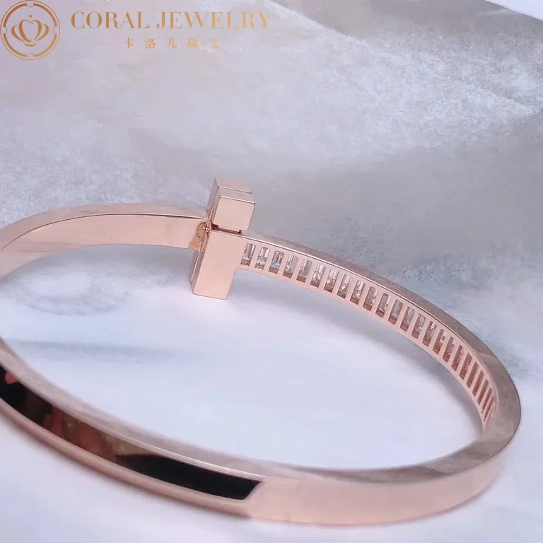 Tiffany T T1 Wide Hinged Bangle In 18k Rose Gold With Baguette Diamonds Coral 48