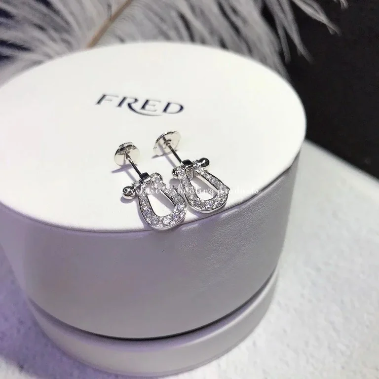 Fred Force 10 Medium Model Earrings In White Gold And Diamonds Ref 8b0234 Coral 18