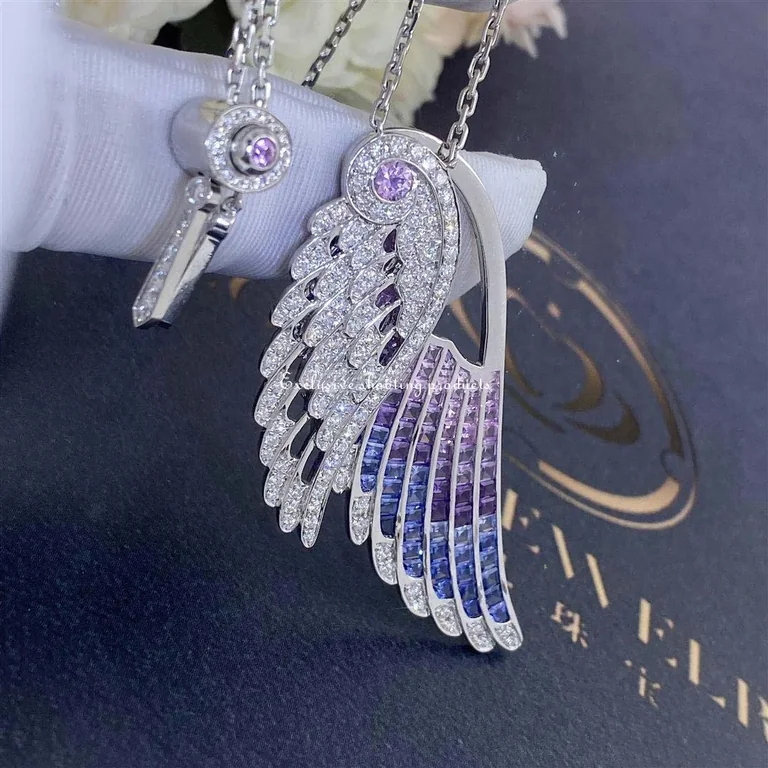 Garrard Wings Embrace Bird Of Paradise Slider Pendant In 18ct White Gold With Diamonds And Sapphires 33