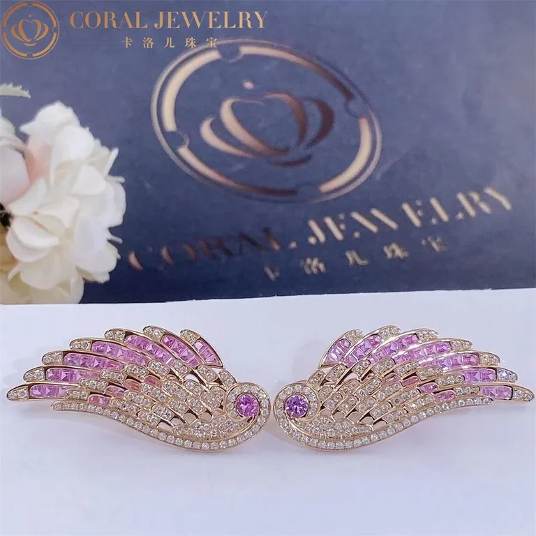 Garrard Wings Embrace Pink Sapphire And Diamond Drop Earrings In 18ct Rose Gold Coral 12