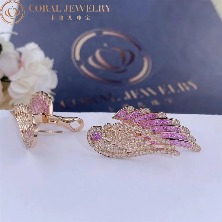 Garrard Wings Embrace Earrings Pink Sapphire and Diamond Drop In 18ct Rose Gold REF: 2016584