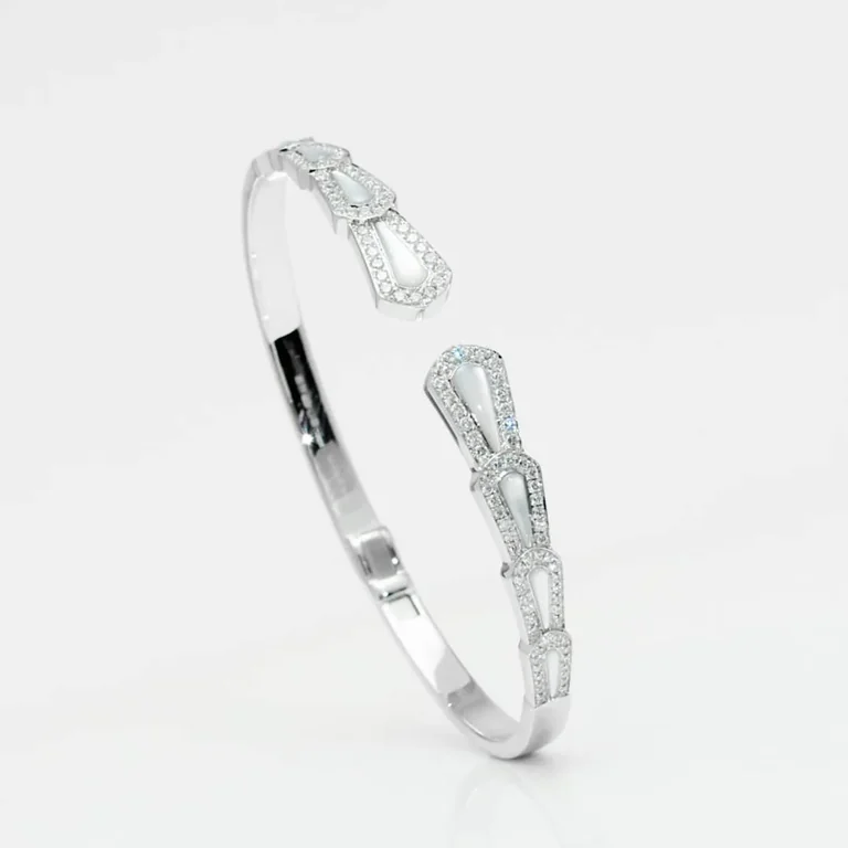 Garrard Fanfare Diamond And Mother Of Pearl Bangle In 18ct White Gold 12