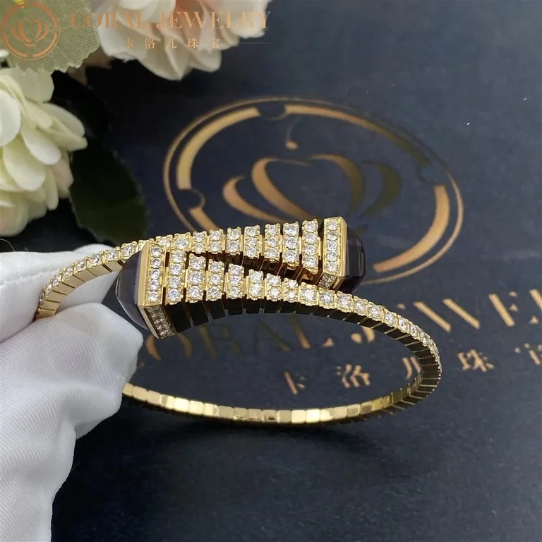 Marli Cleo Rev Diamond Slim Slip On Bracelet In Yellow Gold Set With Amethyst Cleo B27 Coral 18
