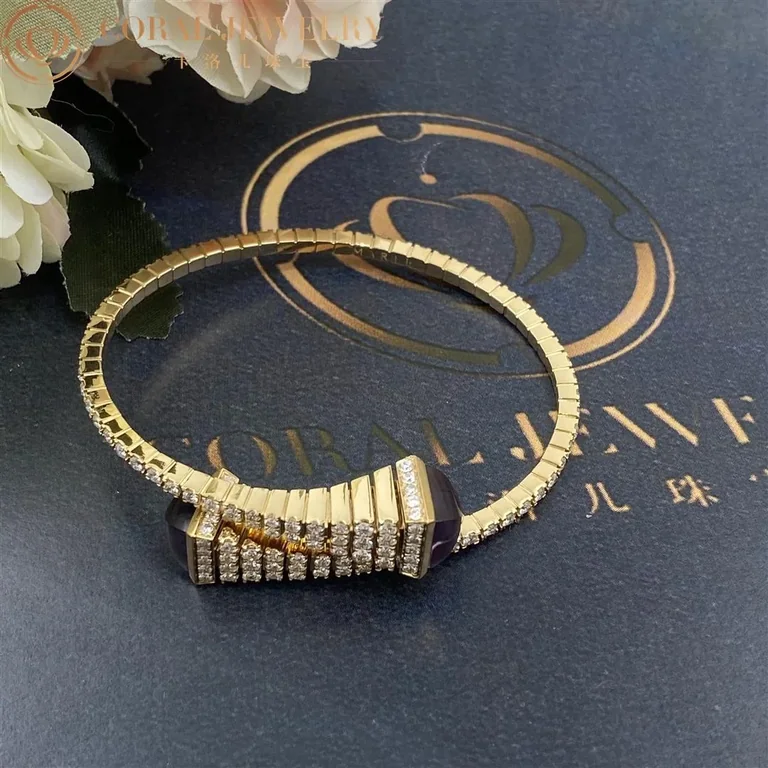 Marli Cleo Rev Diamond Slim Slip On Bracelet In Yellow Gold Set With Amethyst Cleo B27 Coral 33