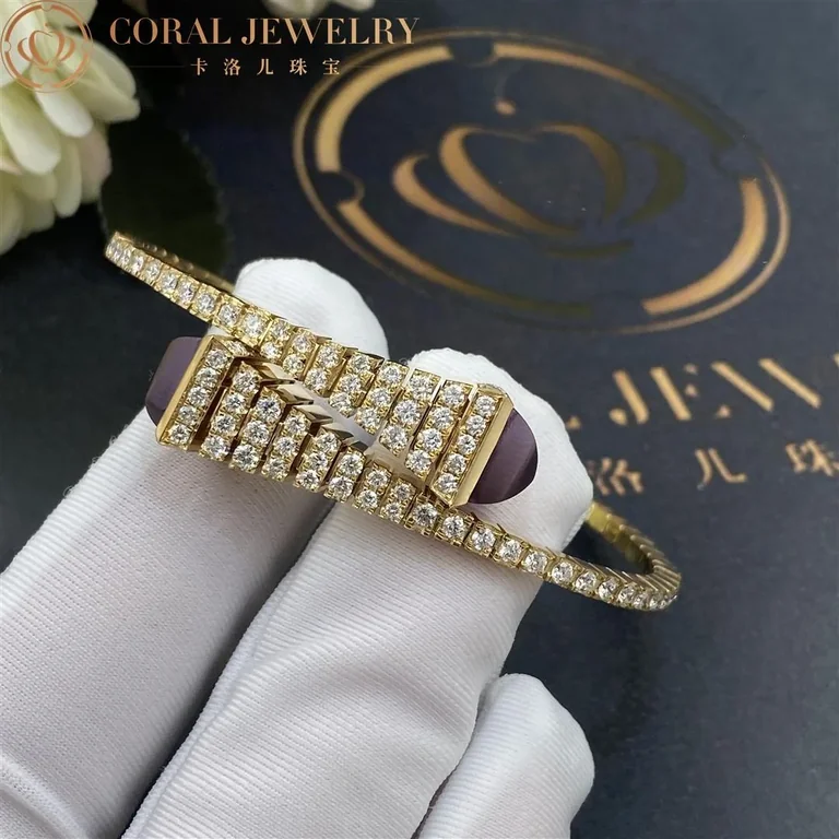 Marli Cleo Rev Diamond Slim Slip On Bracelet In Yellow Gold Set With Amethyst Cleo B27 Coral 55