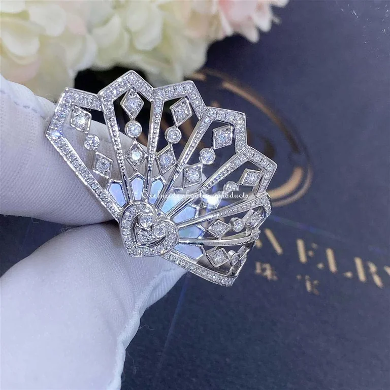 Garrard Fanfare Diamond And Mother Of Pearl Ring In 18ct White Gold 18