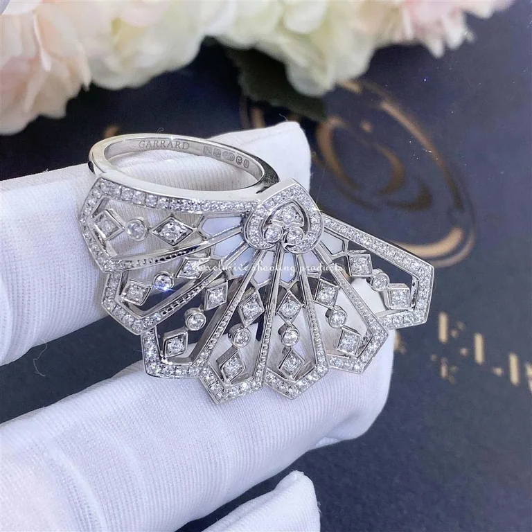 Garrard Fanfare Diamond And Mother Of Pearl Ring In 18ct White Gold 28