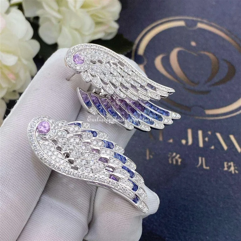 Garrard Wings Embrace Bird Of Paradise Drop Earrings In 18ct White Gold With Diamonds And Sapphires 67