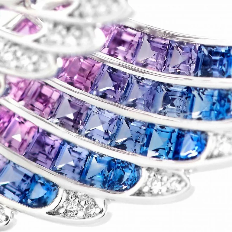 Garrard Wings Embrace Bird Of Paradise Drop Earrings In 18ct White Gold With Diamonds And Sapphires 121