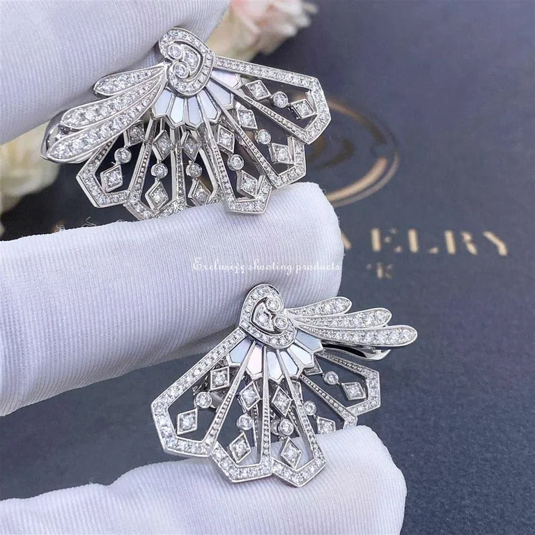 Garrard Fanfare Diamond And Mother Of Pearl Earrings In 18ct White Gold 12