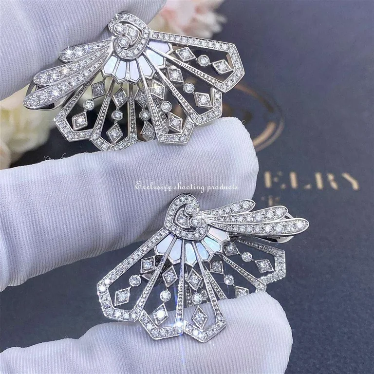 Garrard Fanfare Diamond And Mother Of Pearl Earrings In 18ct White Gold 22