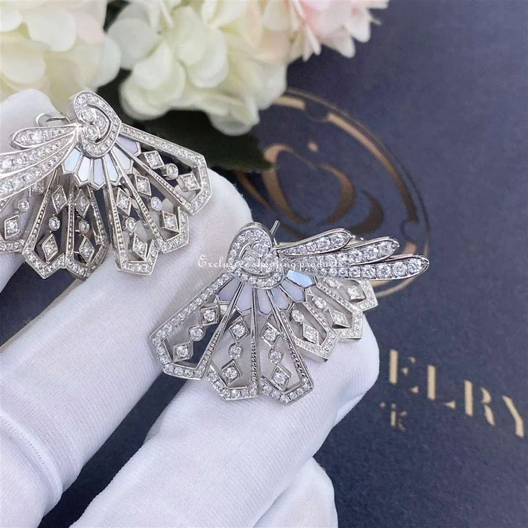 Garrard Fanfare Diamond And Mother Of Pearl Earrings In 18ct White Gold 44