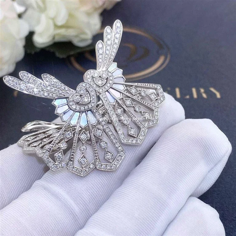 Garrard Fanfare Diamond And Mother Of Pearl Earrings In 18ct White Gold 55
