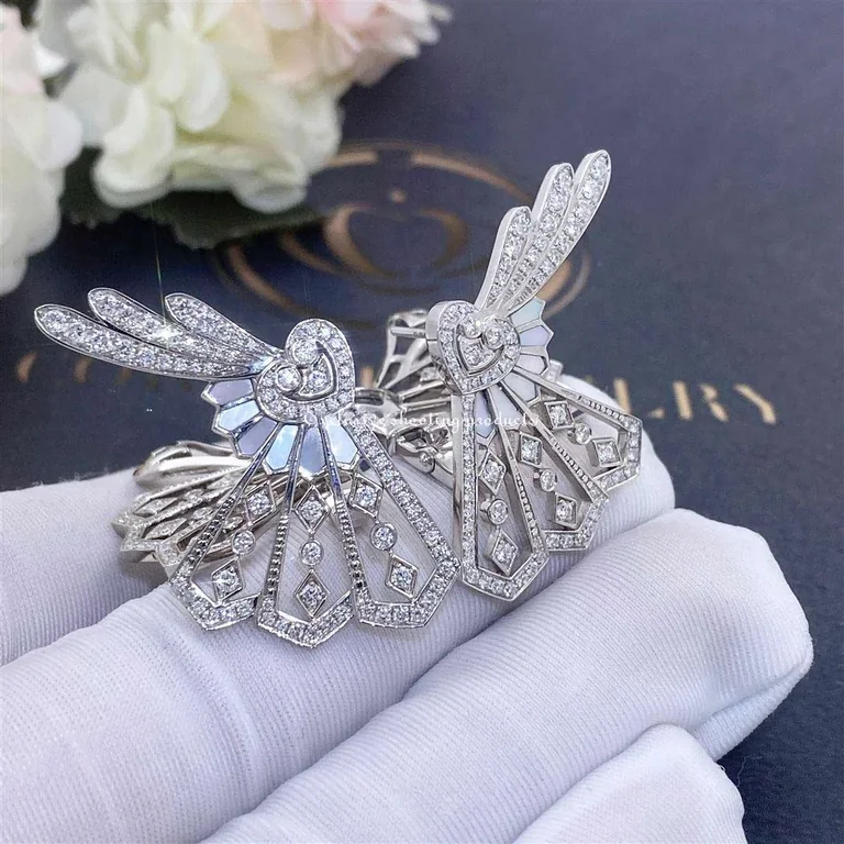 Garrard Fanfare Diamond And Mother Of Pearl Earrings In 18ct White Gold 66