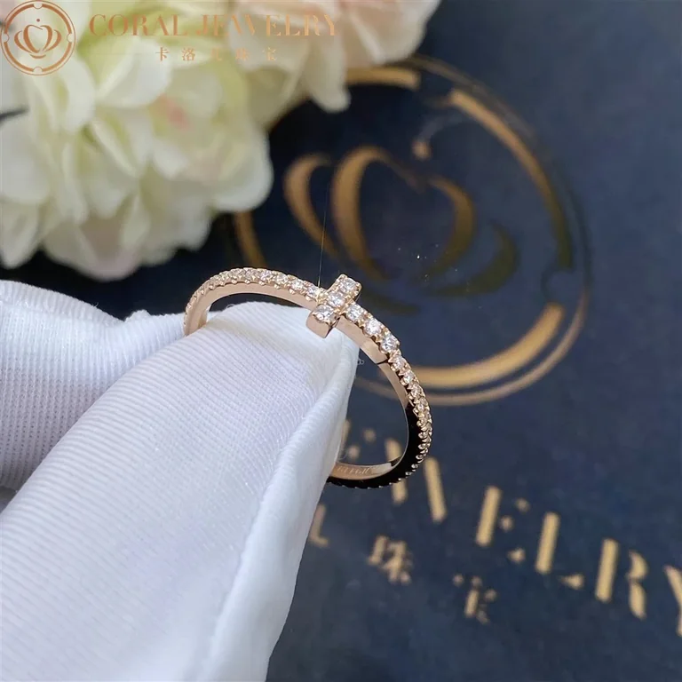 Tiffany T Diamond Wire Band Ring In 18k Rose Gold Coral 22