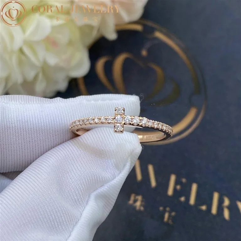 Tiffany T Diamond Wire Band Ring In 18k Rose Gold Coral 33